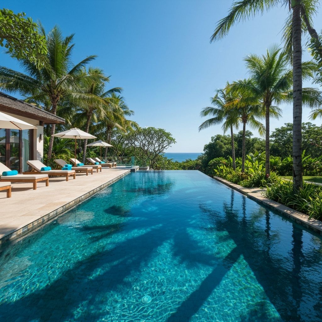 Piscina infinity com vista para jardim tropical